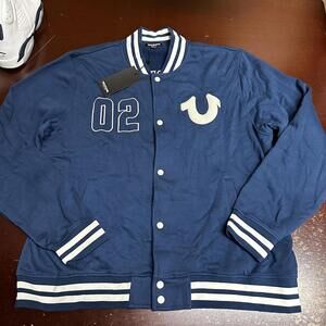 True religion, men’s blue varsity 02 jacket, XL